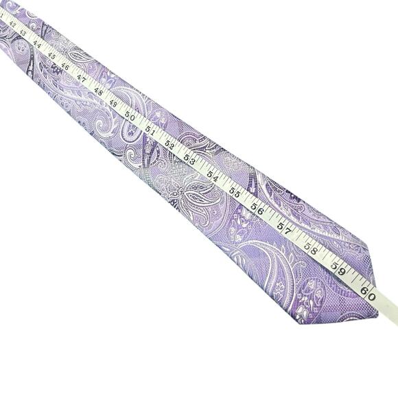 PRONTO UOMO Men's 100% Silk Skinny Necktie Designer PAISLEY Purple Silver EUC - Picture 5 of 7